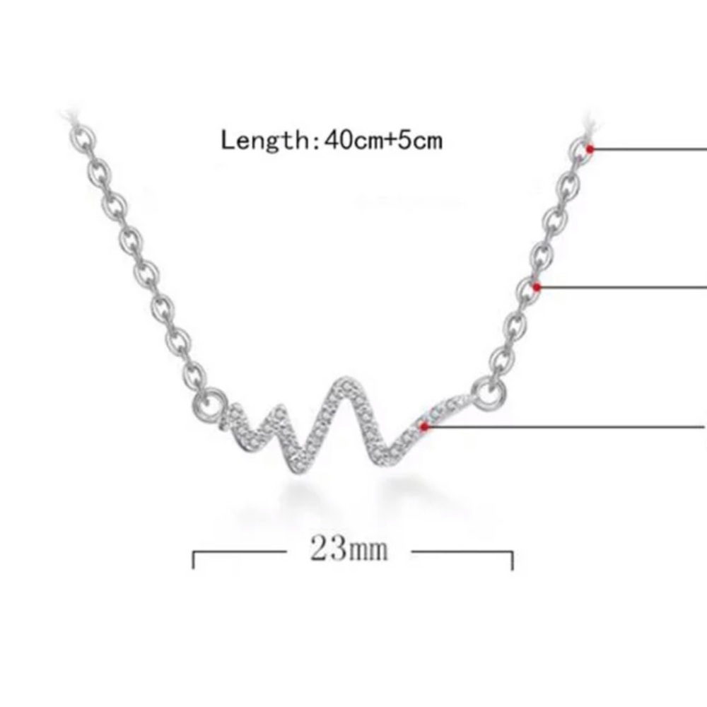 Sterling Silver 925 CZ Heartbeat Necklace - Picture 3 of 3